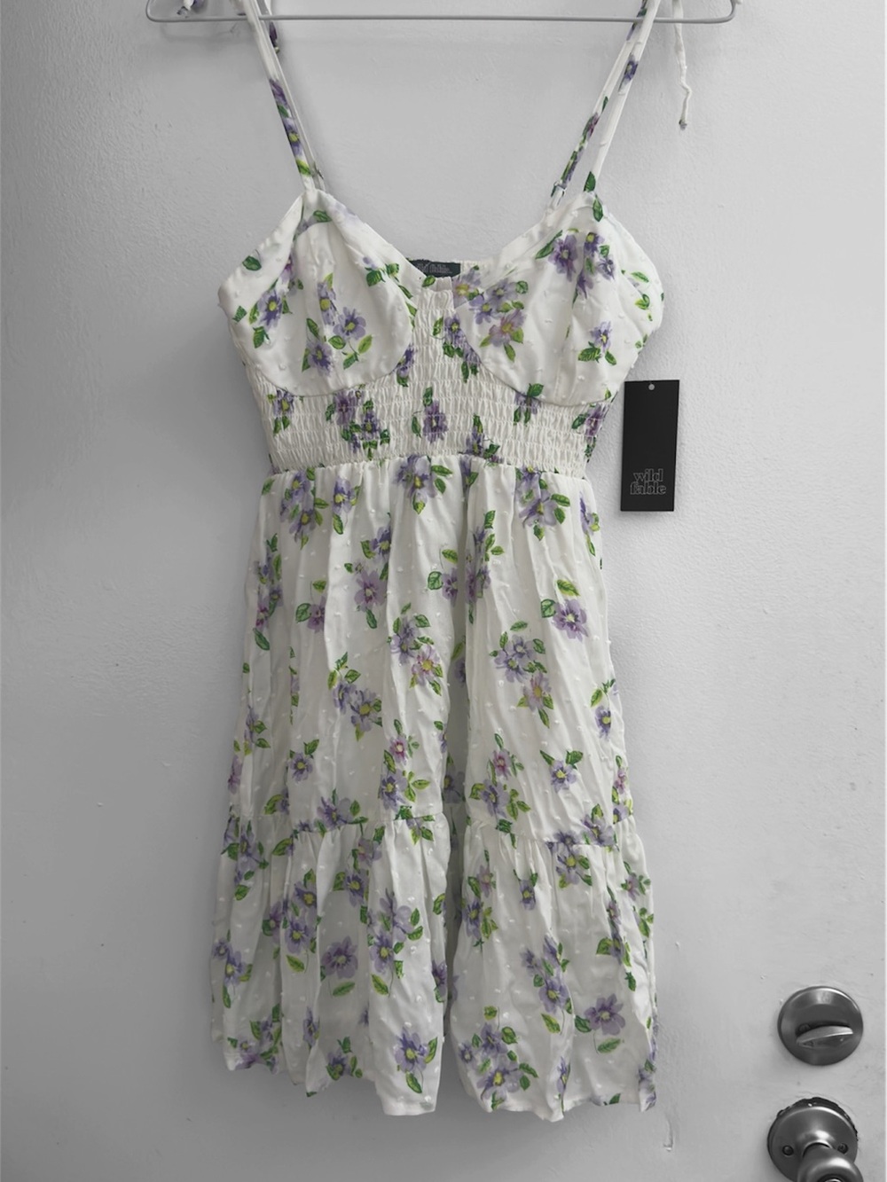 Wild Fable Purple Floral Smocked Mini Dress Tie Strap XS NWT